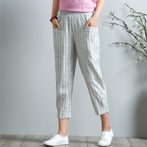 plus size cotton linen harem pants women spring summer high waist striped pockets pants casual elastic waist sweatpants trousers 201228, Black;white
plus size cotton linen harem pants women spring summer high waist striped pockets pants casual elastic waist sweatpants trousers 201228, Black;white