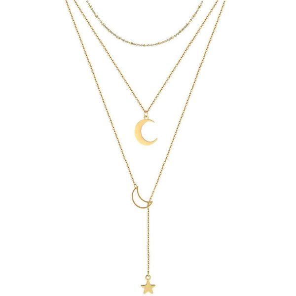 chokers 2021 fashion moon star pendant necklaces for women bijoux gold color stainless steel multilayer chain geometric jewelry, Golden;silver 
chokers 2021 fashion moon star pendant necklaces for women bijoux gold color stainless steel multilayer chain geometric jewelry, Golden;silver