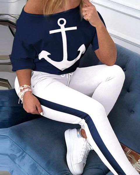 2020 summer women's tracksuit sets two piece outfits short sleeve off shoulder anchor female t shirt set women sport pant suits lj20111, White
2020 summer women's tracksuit sets two piece outfits short sleeve off shoulder anchor female t shirt set women sport pant suits lj20111, White