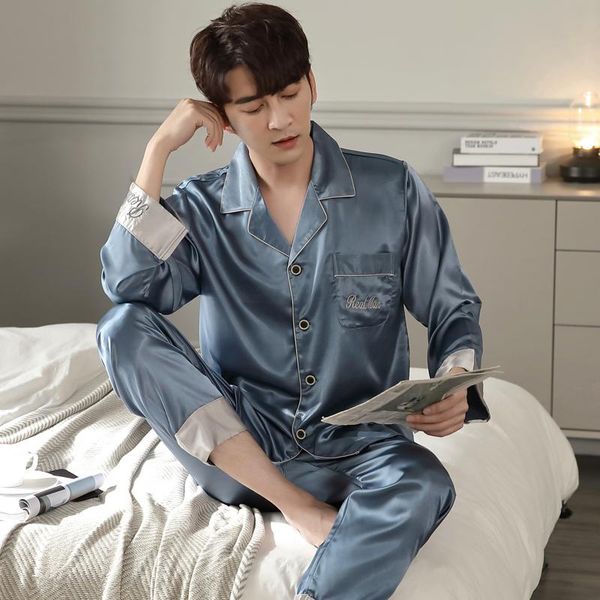 men pajamas set solid satin spring long sleeve autumn homewear silk men sleepwear suit casual pyjamas male sleep, Black;brown
men pajamas set solid satin spring long sleeve autumn homewear silk men sleepwear suit casual pyjamas male sleep, Black;brown