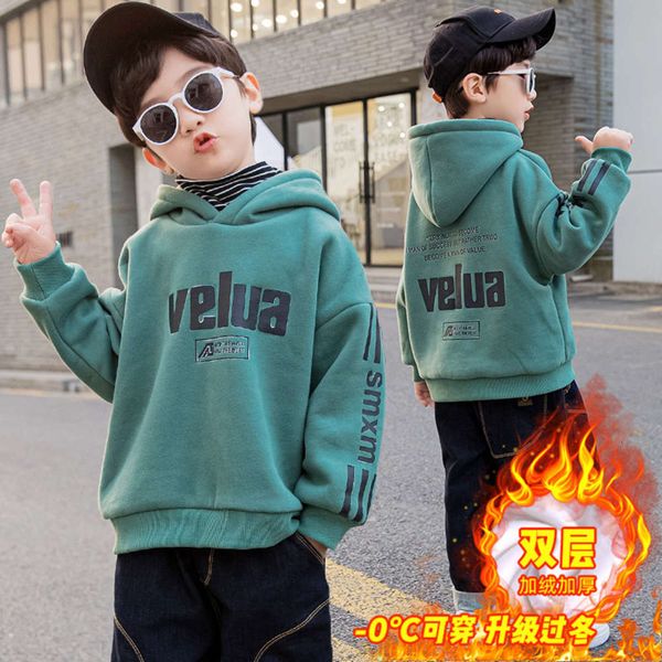 letter and thickened boys' winter plush baby new korean children's cloth hooded sweater top, Black
letter and thickened boys' winter plush baby new korean children's cloth hooded sweater top, Black