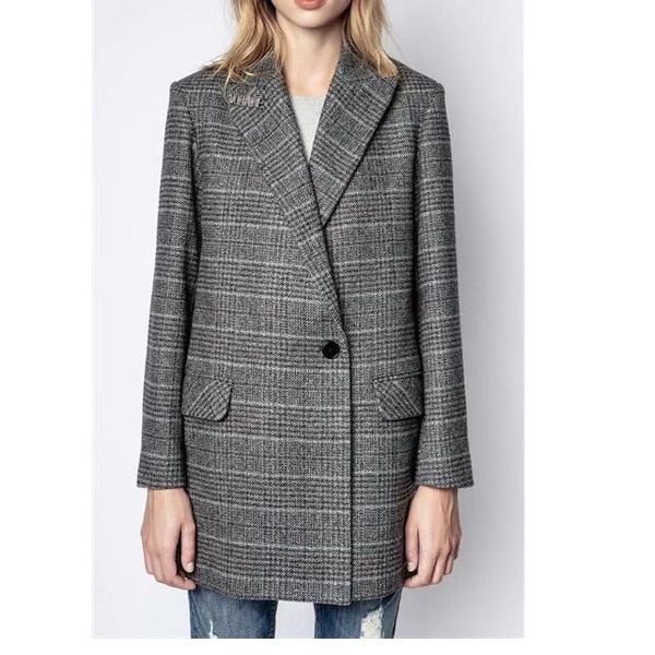 women's wool & blends coat 2021 autumn and winter yarn-dyed double check suit collar loose, Black
women's wool & blends coat 2021 autumn and winter yarn-dyed double check suit collar loose, Black