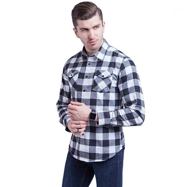 men's long sleeve flannel casual luxury check print cotton work plaid shirt 1, White;black
men's long sleeve flannel casual luxury check print cotton work plaid shirt 1, White;black
