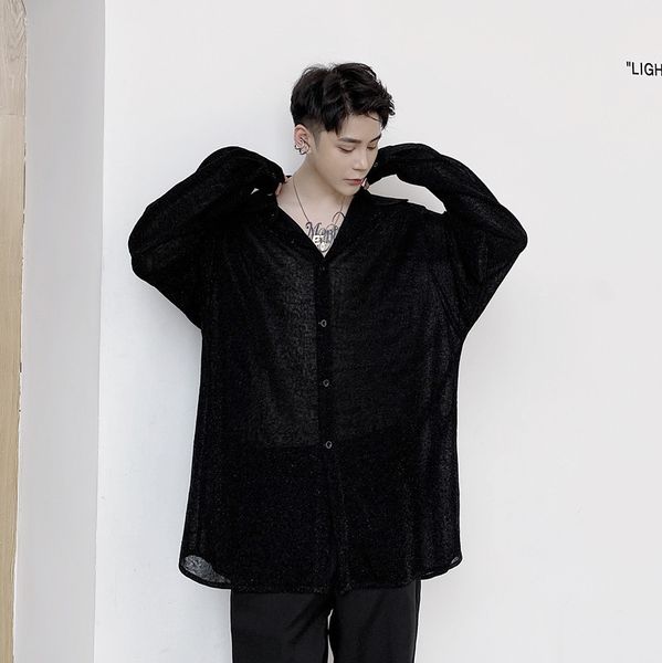 2020 vintage translucent fashions loosey long male stage sleeve clothes streetwear shirt bku9, White;black
2020 vintage translucent fashions loosey long male stage sleeve clothes streetwear shirt bku9, White;black