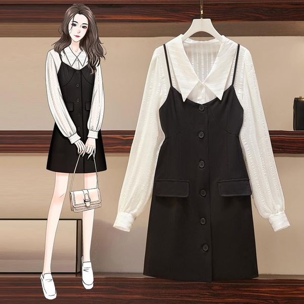 women's tracksuits autumn waist white shirt + black sling dress suit large size -4xl female 2-piece sets, Gray
women's tracksuits autumn waist white shirt + black sling dress suit large size -4xl female 2-piece sets, Gray
