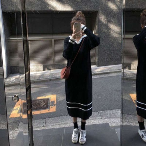 girls super fairy autumn and winter over knee french yamamoto sweater with platycodon bottoming dress, Black;gray
girls super fairy autumn and winter over knee french yamamoto sweater with platycodon bottoming dress, Black;gray