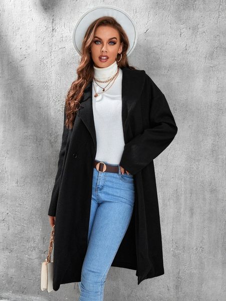 tall solid drop shoulder overcoat 42jk#, Black