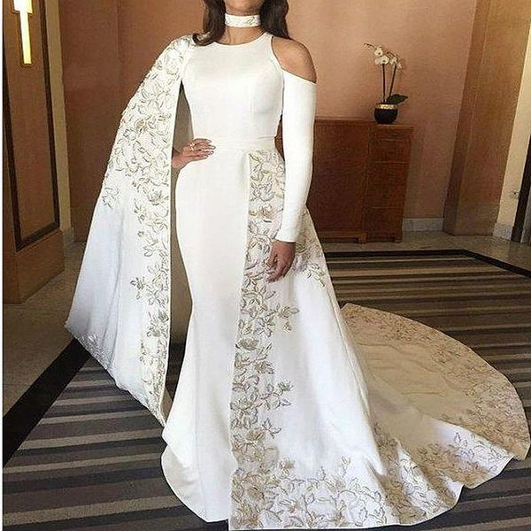 elegant arabic kaftan white formal evening dresses embroidery lace appliques mermaid style long prom party dress cape abaya morrocan gowns, Black;red 
elegant arabic kaftan white formal evening dresses embroidery lace appliques mermaid style long prom party dress cape abaya morrocan gowns, Black;red