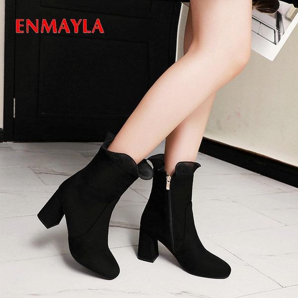 enmayla 2020 square heel basic flock ankle boots fashion winter women shoes short plush ruffles wedding women boots size 34-43, Black
enmayla 2020 square heel basic flock ankle boots fashion winter women shoes short plush ruffles wedding women boots size 34-43, Black