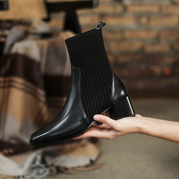 2021 new high heel ankle cow leather knitting slip on women shoes autumn winter square toe short boots size 34-39 0mkq, Black
2021 new high heel ankle cow leather knitting slip on women shoes autumn winter square toe short boots size 34-39 0mkq, Black