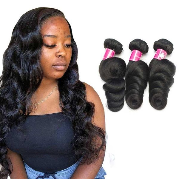 8a unprocessed brazilian virgin human hair weaves loose wave hair extension 3 bundles lot 12-30inch 1b natural black soft weft hair