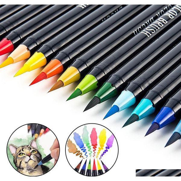 20 Color Markers Set Watercolor Painting Pens Soft Brush Pen Kit For Art Supplies Book Manga Comic Calligraphy Marker Y200709 Hizl5