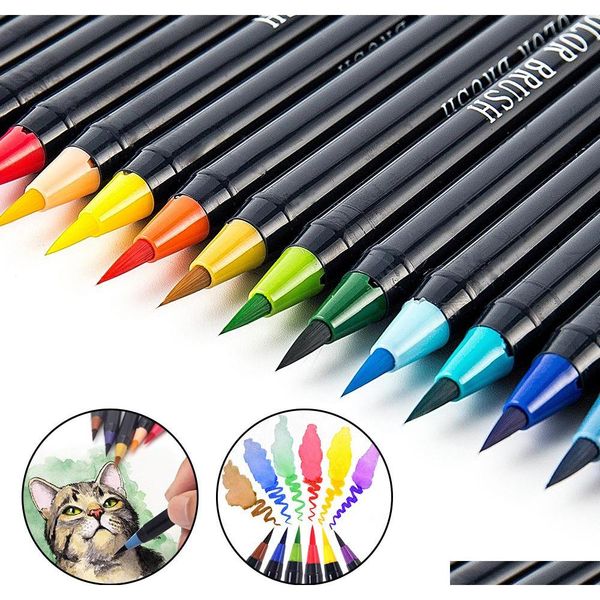 20 Color Markers Set Watercolor Painting Pens Soft Brush Pen Kit For Art Supplies Book Manga Comic Calligraphy Marker Y200709 Hizl5