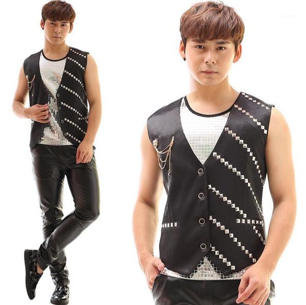 2020 new brand rock male bar ds sequin vest stage costume dress tide nightclub men singer rivet jacket s-4xl1, Black;white
2020 new brand rock male bar ds sequin vest stage costume dress tide nightclub men singer rivet jacket s-4xl1, Black;white