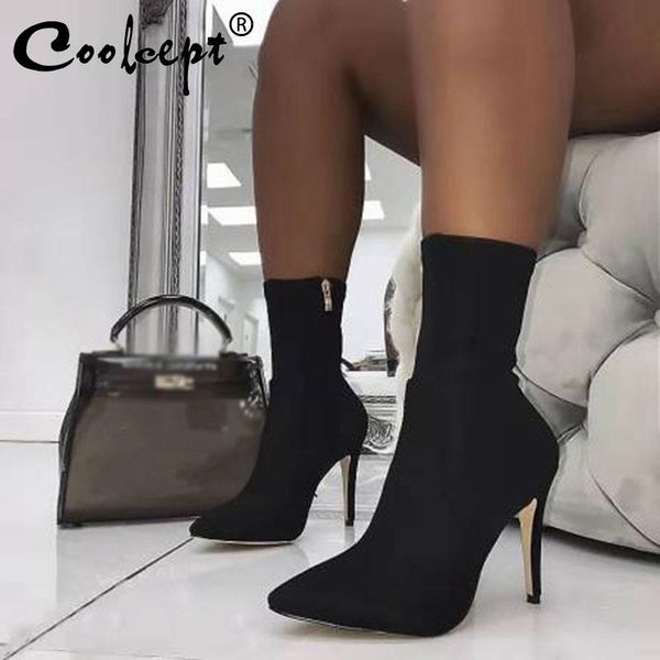 boots coolcept women stretch fabric pointed toe ankle high heels zipper basic shoes size 36-41, Black
boots coolcept women stretch fabric pointed toe ankle high heels zipper basic shoes size 36-41, Black