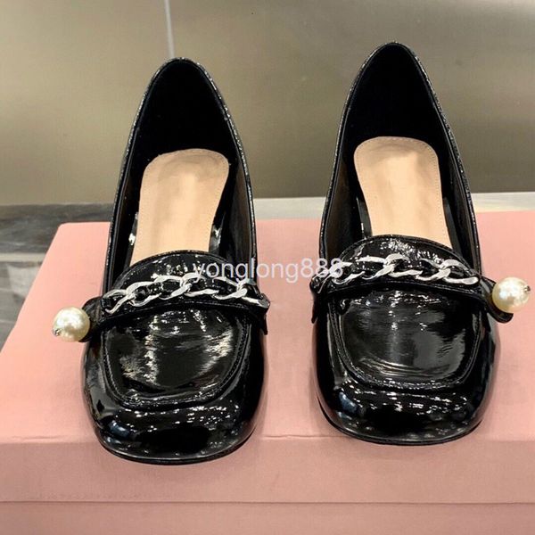dress shoes spring style square head pearl chain mary jane thick medium heel women's single shoes leffer, Black
dress shoes spring style square head pearl chain mary jane thick medium heel women's single shoes leffer, Black