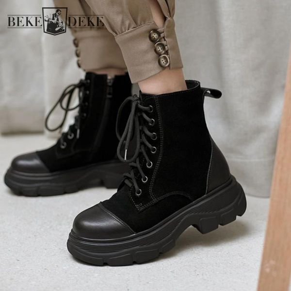 boots autumn winter women fashion patchwork lace-up genuine leather ankle height increasing platform casual shoes, Black
boots autumn winter women fashion patchwork lace-up genuine leather ankle height increasing platform casual shoes, Black