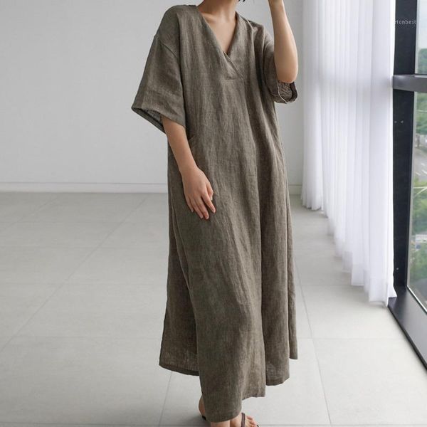 casual dresses korea loose long overknee korean trend vintage with pockets 2021 summer short sleeve v-neck cotton linen y0161, Black;gray
casual dresses korea loose long overknee korean trend vintage with pockets 2021 summer short sleeve v-neck cotton linen y0161, Black;gray