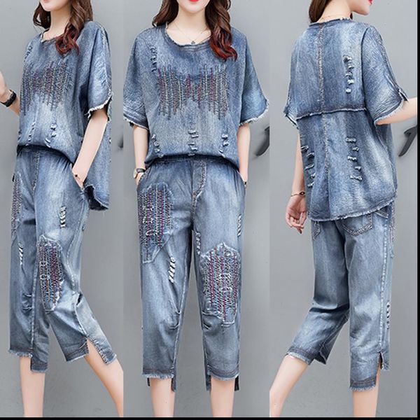 blue denim suit 2 piece set plus size women cowboy 2021 summer outfits embroidery and pant loose co ord sets clothes, Gray
blue denim suit 2 piece set plus size women cowboy 2021 summer outfits embroidery and pant loose co ord sets clothes, Gray