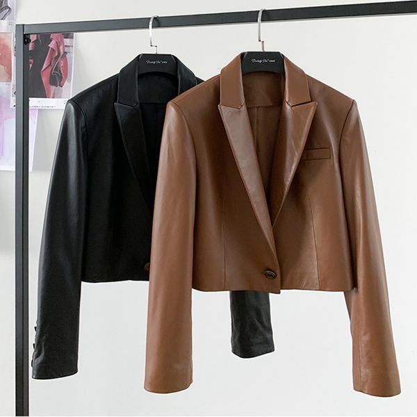 nerazzurri brown cropped leather jacket women long sleeve leather blazers women black leather plus size clothes for women lj201012
nerazzurri brown cropped leather jacket women long sleeve leather blazers women black leather plus size clothes for women lj201012