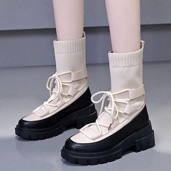 knitting sock boots women stretch fabric round toe lace-up ankle boots fashion platform short booties female shoes buty damskie #lc82, Black
knitting sock boots women stretch fabric round toe lace-up ankle boots fashion platform short booties female shoes buty damskie #lc82, Black