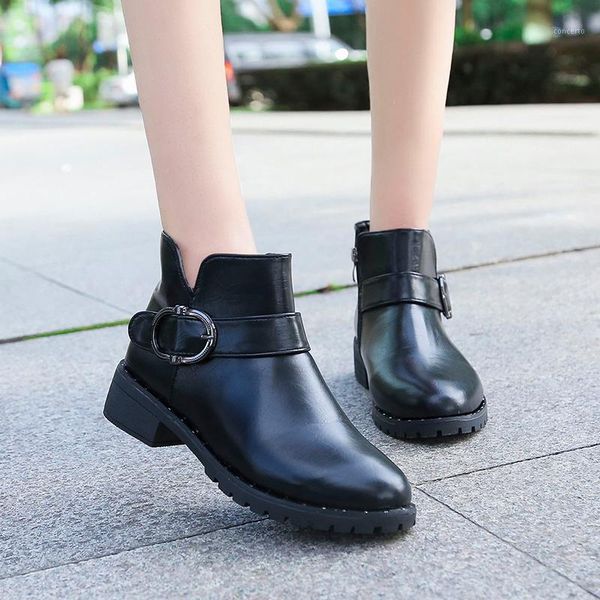 new ankle boots for women shoes woman metal buckle rivet solid black leather boots platform square low heels zipper women1
new ankle boots for women shoes woman metal buckle rivet solid black leather boots platform square low heels zipper women1
