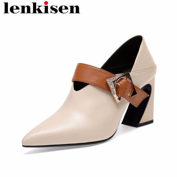 dress shoes lenkisen slip on buckle decoration cow leather pointed toe mixed colors strange high heels retro style women shallow pumps l02, Black
dress shoes lenkisen slip on buckle decoration cow leather pointed toe mixed colors strange high heels retro style women shallow pumps l02, Black