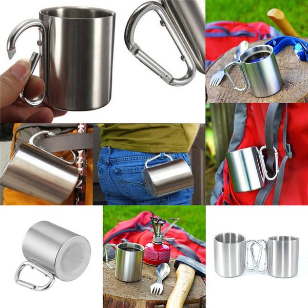 stainless cup steel traveling 220ml double wall mug carabiner hook handle outdoor camping tableware tool
stainless cup steel traveling 220ml double wall mug carabiner hook handle outdoor camping tableware tool