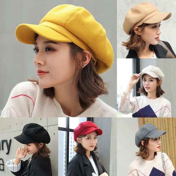 berets british style felt solid color wide brim women beret winter warm peaked cap hat s 2021, Blue;gray
berets british style felt solid color wide brim women beret winter warm peaked cap hat s 2021, Blue;gray