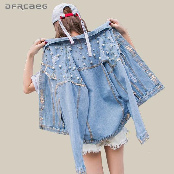 vintage blue women basic denim jacket with pearls beading 2018 autumn long sleeve oversized jeans coats loose female outwear, Black;brown
vintage blue women basic denim jacket with pearls beading 2018 autumn long sleeve oversized jeans coats loose female outwear, Black;brown