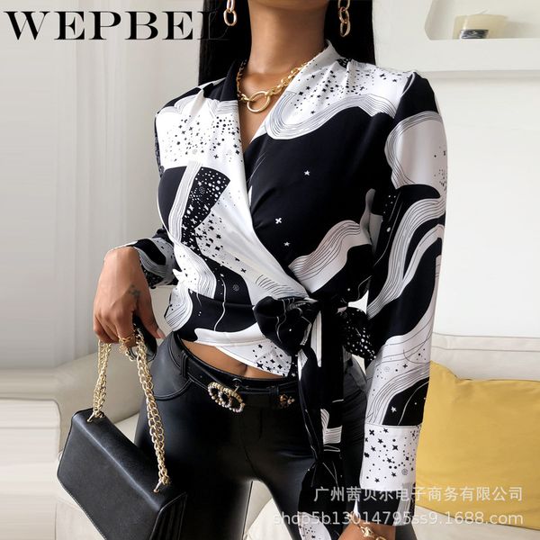 women elegant star print shirt crop casual ladies long sleeve v neck bow tie blouse q1210, White
women elegant star print shirt crop casual ladies long sleeve v neck bow tie blouse q1210, White