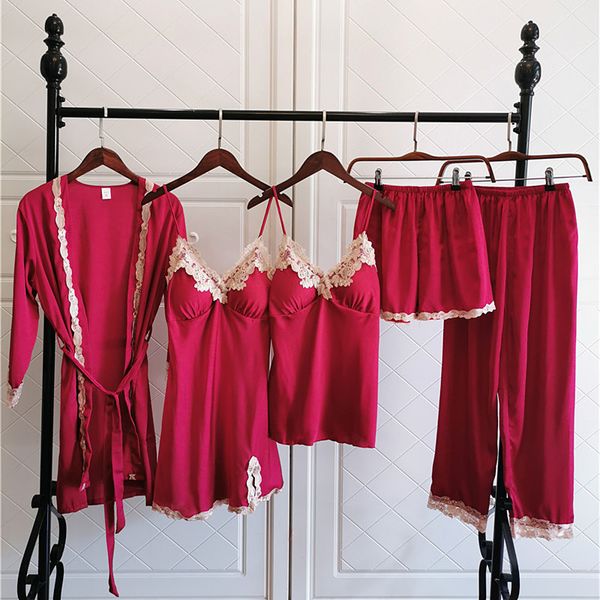 5pcs sleepwear robe satin pajamas set for women nightwear casual kimono gown home clothes intimate lingerie pyjamas, Black;red
5pcs sleepwear robe satin pajamas set for women nightwear casual kimono gown home clothes intimate lingerie pyjamas, Black;red