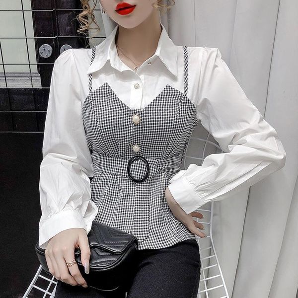 women's blouses & shirts 2021 spring autumn women elegant turn down collar ladies slim fake two piece lace up striped patchwork a153, White
women's blouses & shirts 2021 spring autumn women elegant turn down collar ladies slim fake two piece lace up striped patchwork a153, White
