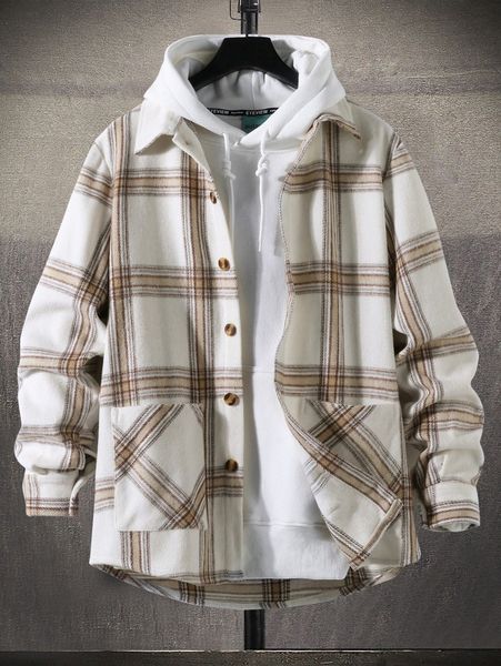 men plaid pocket patched overcoat without hoodie u7xz#, Black;brown
men plaid pocket patched overcoat without hoodie u7xz#, Black;brown