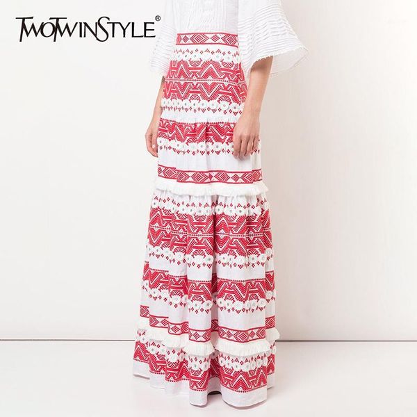twotwinstyel vintage tassel skirt for women high waist print button patchwork maxi skirts female 2019 fashion summer new1, Black
twotwinstyel vintage tassel skirt for women high waist print button patchwork maxi skirts female 2019 fashion summer new1, Black
