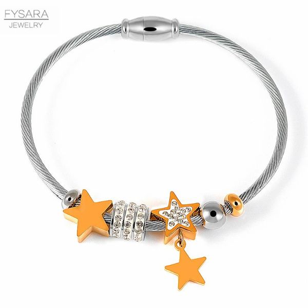 fysara fashion love bangles gold color twist cable wire jewelry star wrap bracelets femme stainless steel party wedding gift, Golden;silver
