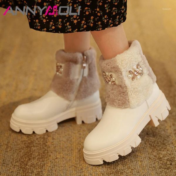 boots annymoli natural wool real leather platform high heel snow women short shoes crystal block heels zipper ankle1, Black
boots annymoli natural wool real leather platform high heel snow women short shoes crystal block heels zipper ankle1, Black