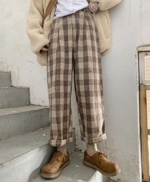 japanese autumn & winter women vintag harajuku loose casual pants soft sister wool plaid straight pants girls student trousers, Black;white
japanese autumn & winter women vintag harajuku loose casual pants soft sister wool plaid straight pants girls student trousers, Black;white