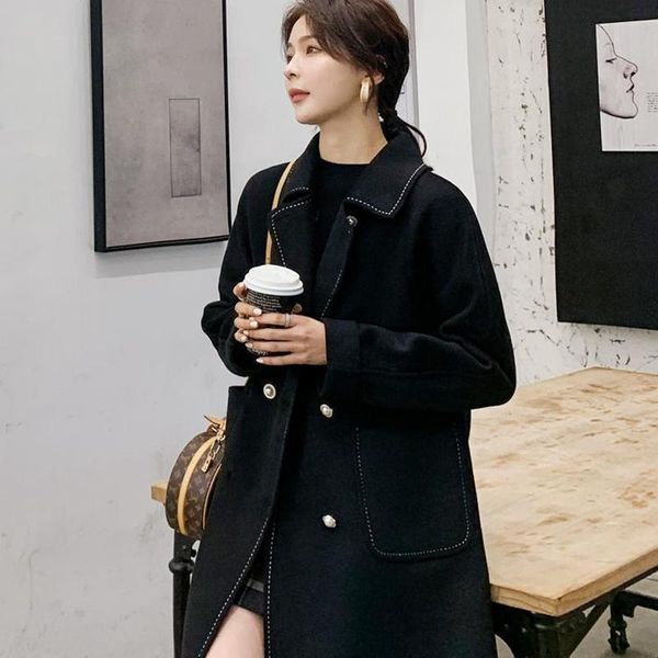 women's wool & blends 100% winter women coat slim size double fleece cashmere clohtes spring fashion ladies, Black
women's wool & blends 100% winter women coat slim size double fleece cashmere clohtes spring fashion ladies, Black