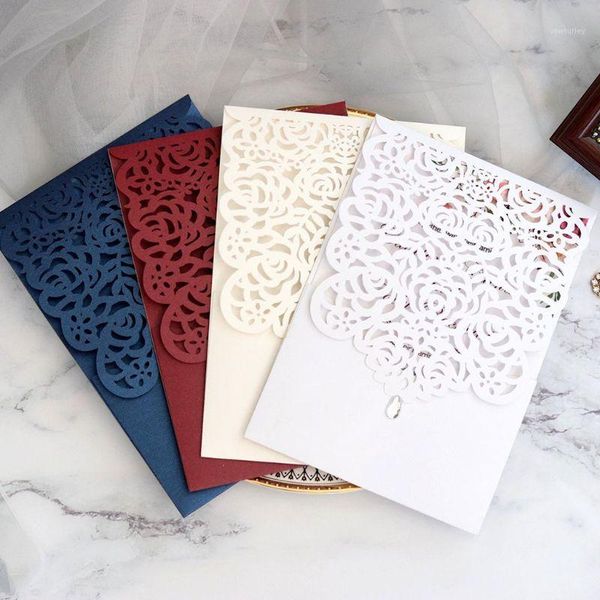 greeting cards 20pcs laser cut rose invitations card with rhinestone kits wedding party m6ce1