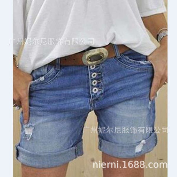 2020 new women's holes denim shorts pants, Blue 
2020 new women's holes denim shorts pants, Blue