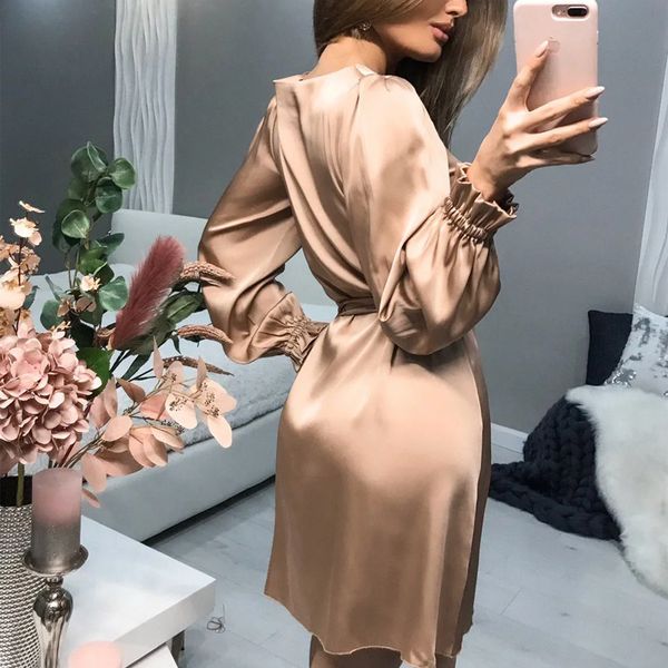 women casual o-neck satin mini dress solid lantern sleeve sashes a line party dress 2020 new fishtion autumn women elegant dress y0118, Black;gray
women casual o-neck satin mini dress solid lantern sleeve sashes a line party dress 2020 new fishtion autumn women elegant dress y0118, Black;gray