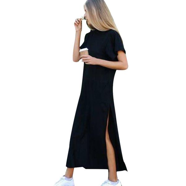 women dress summer dress women 2021 sundress o-neck side high slit solid color black short sleeves casual dress, Black;gray
women dress summer dress women 2021 sundress o-neck side high slit solid color black short sleeves casual dress, Black;gray