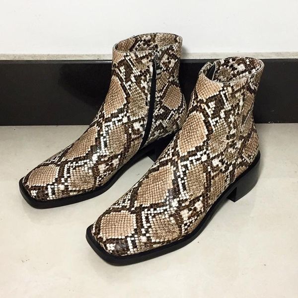 snake pattern runway ankle boots women square toe zipper booties chunky heels punk cowboy boots for women autumn winter, Black
snake pattern runway ankle boots women square toe zipper booties chunky heels punk cowboy boots for women autumn winter, Black