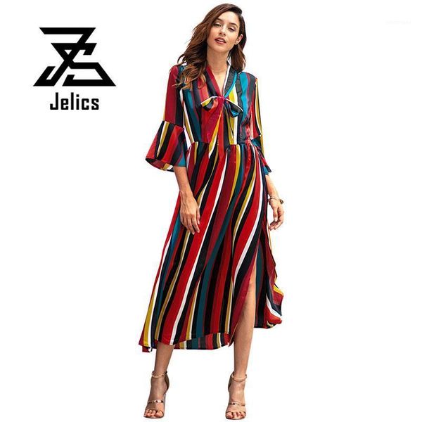 jelics spring rianbow stripe women dress three quarter flare sleeve v-neck robe femme fashion elegant ladies midi dresses1, Black;gray
jelics spring rianbow stripe women dress three quarter flare sleeve v-neck robe femme fashion elegant ladies midi dresses1, Black;gray