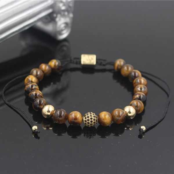 charm bracelets piniya fashion luxury men's 8mm tiger eye stone bead micro pave black cz copper ball braiding macrame bracelet for wome, Golden;silver
charm bracelets piniya fashion luxury men's 8mm tiger eye stone bead micro pave black cz copper ball braiding macrame bracelet for wome, Golden;silver