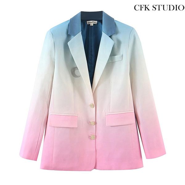 women casual blazer with gradual change color long sleeve outwear pink jacket, White;black
women casual blazer with gradual change color long sleeve outwear pink jacket, White;black
