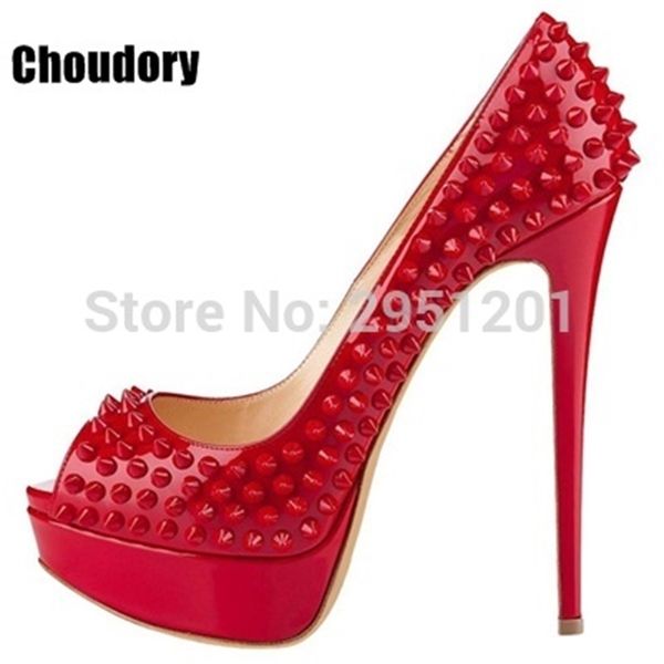 brand summer pumps woman rivets high heels peep toe platform red party wedding ladies shoes plus size 35-42 c1120, Black 
brand summer pumps woman rivets high heels peep toe platform red party wedding ladies shoes plus size 35-42 c1120, Black