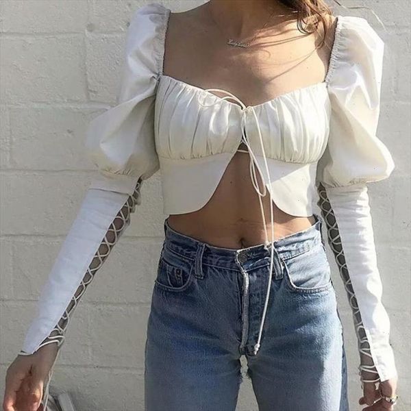 square collar puff sleeve women blouses shirts fashion tie short crop long sleeve 2021 spring summer, White
square collar puff sleeve women blouses shirts fashion tie short crop long sleeve 2021 spring summer, White