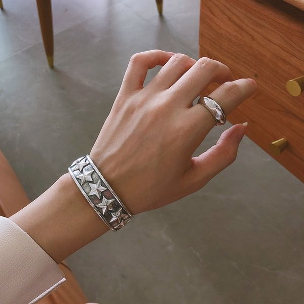 vintage pentagram bangle real 925 sterling silver retro wide star strand luxury bangle adjustable korean women fashion bracelet q1201, Black
vintage pentagram bangle real 925 sterling silver retro wide star strand luxury bangle adjustable korean women fashion bracelet q1201, Black